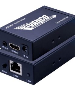 Vanco HDMI® Extender over Single Cat5e/6 Cable with IR - view from front showing connections