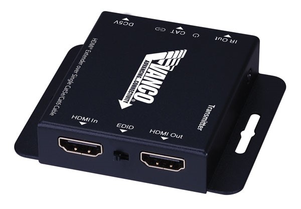 Vanco HDMI® Extender over Single Cat5e/Cat6 Cable HDMIEX50 - showing unit from the front of one unit with available connections