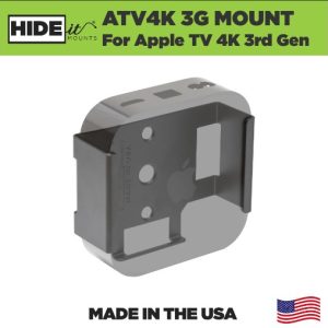 HIDEit Apple TV 4K 3rd Generation Wall Mount - Showing the mount with a translucent image of apple to TV unit to allow mount behind to be seen.
