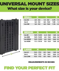 HIDEit Uni-MW Wall Mount - detailing the sizes for each of the available universal bracket sizes.