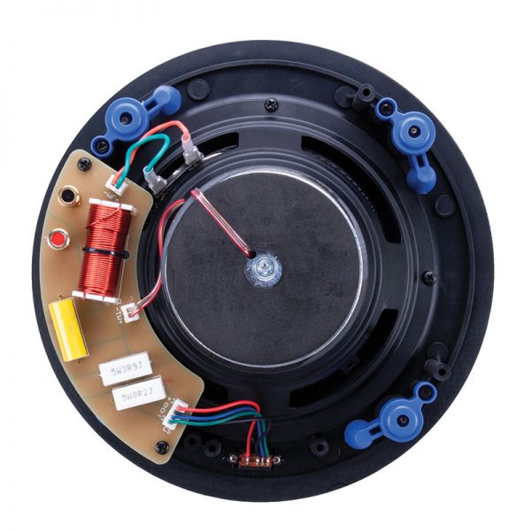 Beale Street Basics IC6-BSC in-ceiling speaker with back view showing components of the speaker.