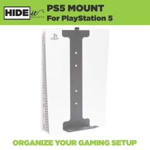 HIDEit Playstation 5 Wall Mount - showing bracketwith translucet PS5 console so it is possible to see how the unit fits within the mount.