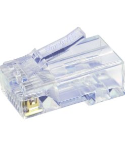 Simply45 - Cat5e Unshielded Pass-Through RJ45 S45-1500 - one plug from side at an angle showing top and side aspects.