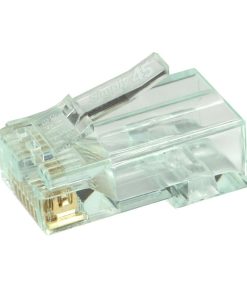 Simply45 Cat6 Unshielded Pass-Through RJ45 - one plug from side at an angle showing top and side aspects.