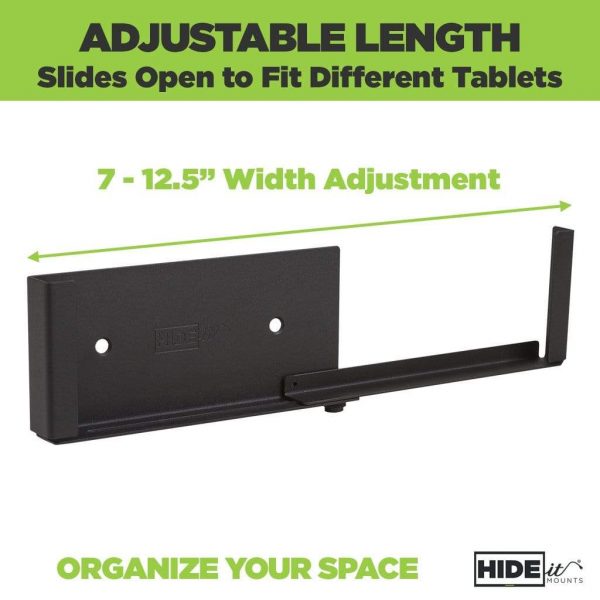 HIDEit Universal Tablet Wall Mount - showing mount with text detailing the adjustable length (7-12.5")
