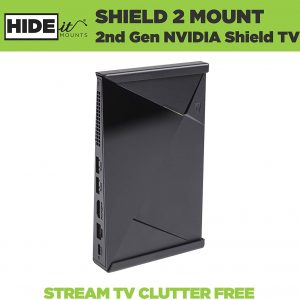 HIDEit NVIDIA Shield 2 TV Pro bracket - showing bracket with NVIDIA unit mounted from front at an angle.