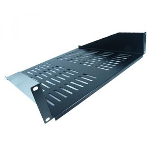 ALL-Rack Black deep front Fixing Cantilever Shelf - 2U - angled view from side