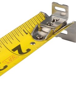 KLEIN TOOLS Tape Measure 30ft showing end of tape measure with magnetic hooks and easy to read lines and digits.