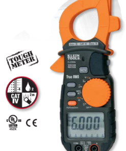 Klein Tools 600A Clamp Meter front viiew showing meter, dial options and display