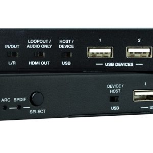 Evolution Uncompressed 4K HDBaseT Extender EVEHDB3 - front angled view of both units showing connections and controls