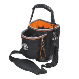 Klein Tools Tool Bag, Tradesman Pro™ Shoulder Pouch - shown from the side at an angle showing the various tool pockets