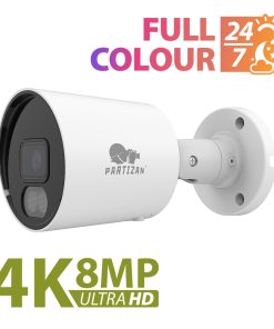 Partizan 8.0MP 4K IP Camera (IPO-5SP 4K Full Colour SH) - showing camera unit and text 'Full Colour 24/7 and 4K 8MP Ultra HD