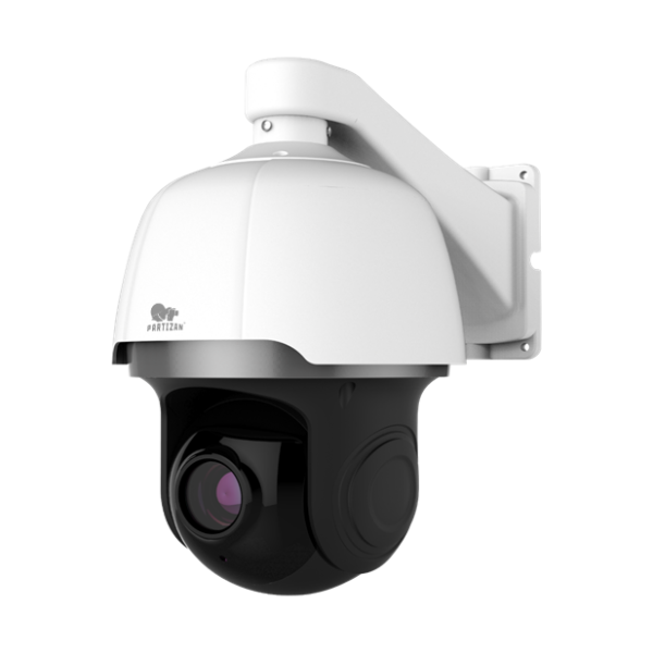 Partizan 5.0MP IP PTZ Varifocal camera (IPS-230X-IR Starlight SH) showing unit and lends from the front at an angle.