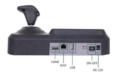 PNK-3A-PTZ-1.0 showing read panel with connections fro HDMI, RJ45, USB, on/Off switch and DC12V