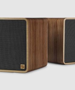 SOWA Sound Wireless Speakers - showing two speaker units from the front at an angle showing speaker design and Birch veneer finish..