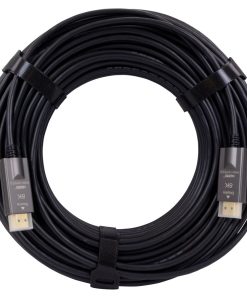 FSR 8K Digital Ribbon Cable - 8K 48Gbps HDMI Male to HDMI Male Plenum - Black - coiled cable and HDMI ends shown from the side.