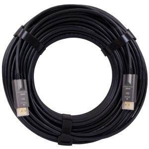 FSR 8K Digital Ribbon Cable - 8K 48Gbps HDMI Male to HDMI Male Plenum - Black - coiled cable and HDMI ends shown from the side.