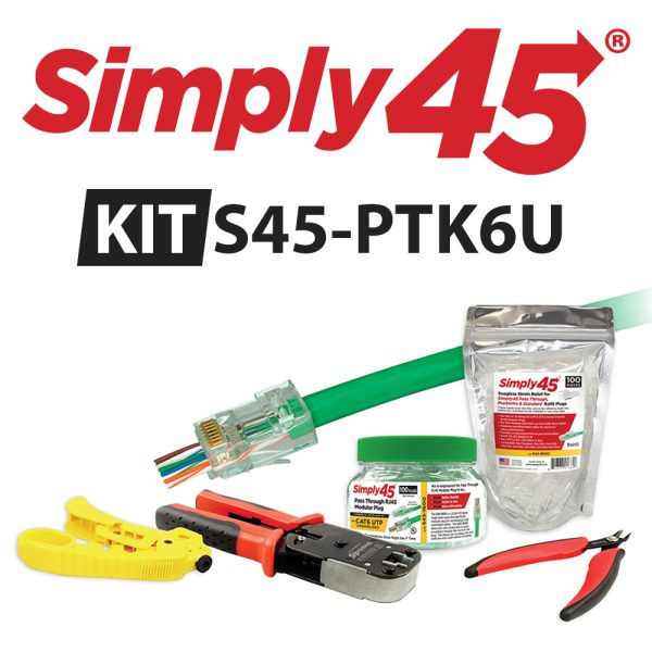 S45 Cat5e/6 UTP Starter Kit- showing the 5 items included in the kit