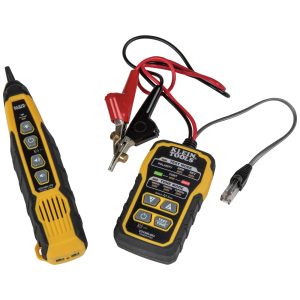 Klein Tools PRO Wire Tracing Kit - showing tone generator with cables and tracing probe - shown from above at an angle.